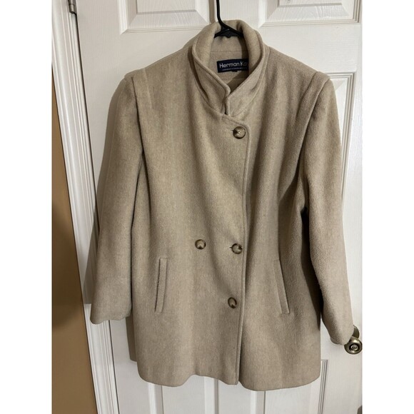 Vtg Herman Kay Women’s Wool Beige Button Up Coat Front Pockets Sz XL See Details - Picture 3 of 15